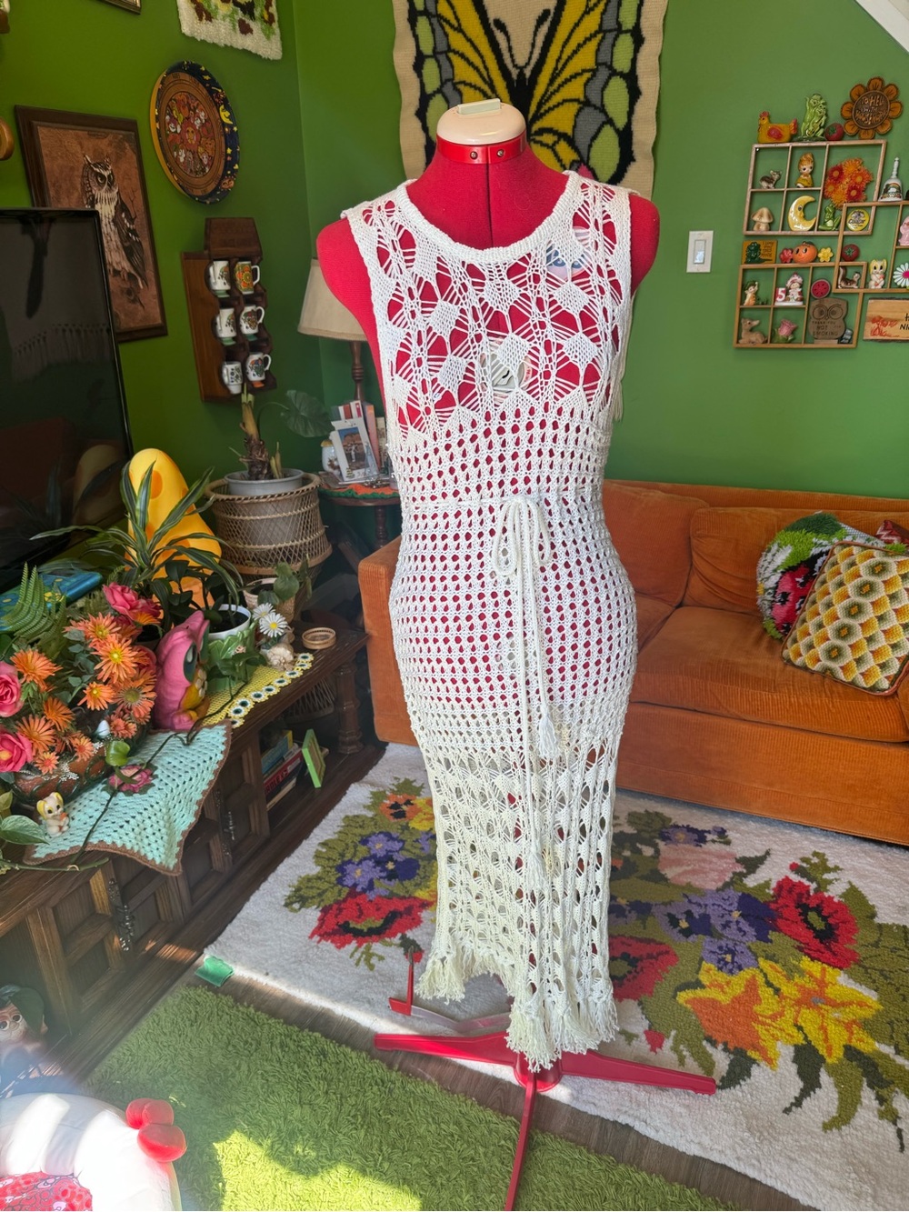 Handmade White Crochet Maxi Dress - Sleeveless Summer Cover-Up